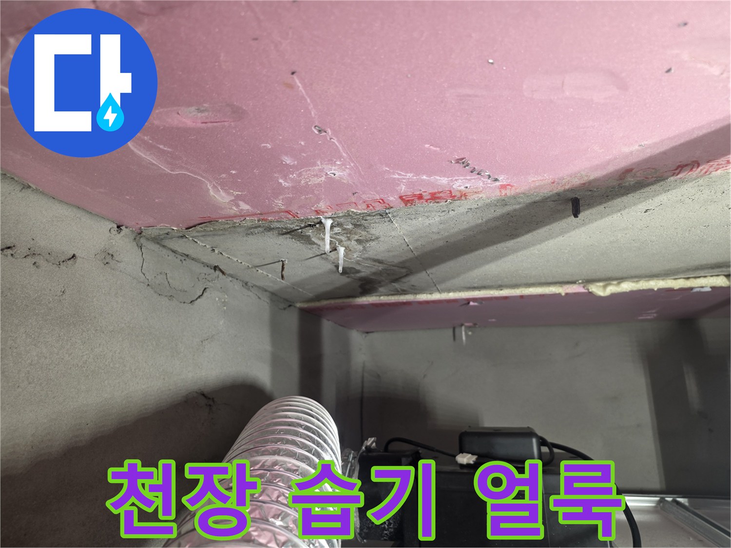 분홍색 천장재-물샘으로 인해 발생한 변색 부위