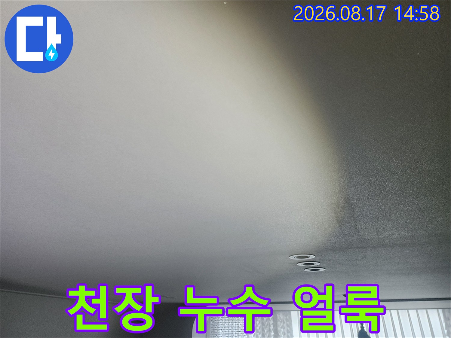 성북구 길음동 아파트 천장의 넓은 누수 흔적