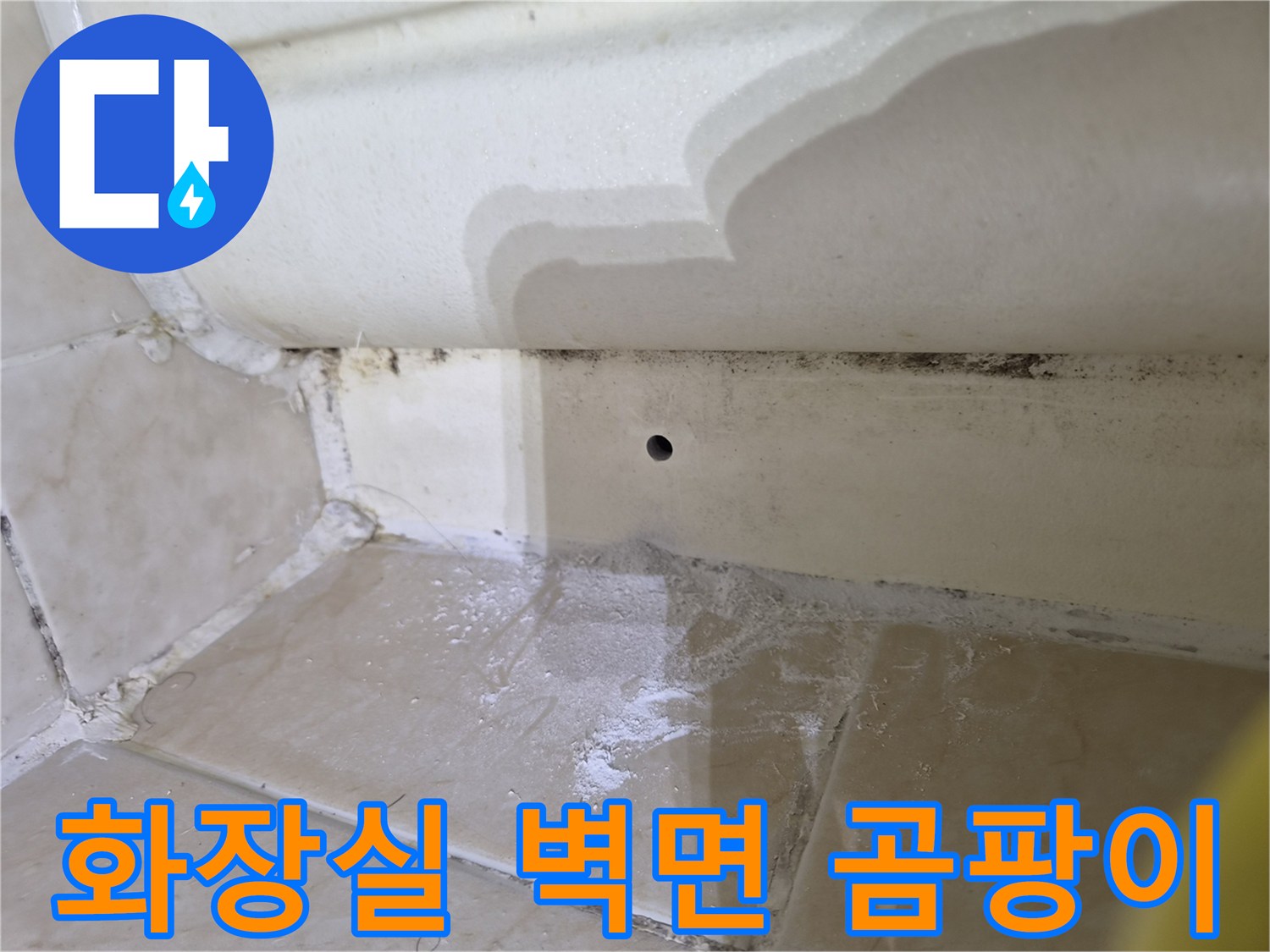 화장실 타일 사이의 곰팡이와 습기 흔적