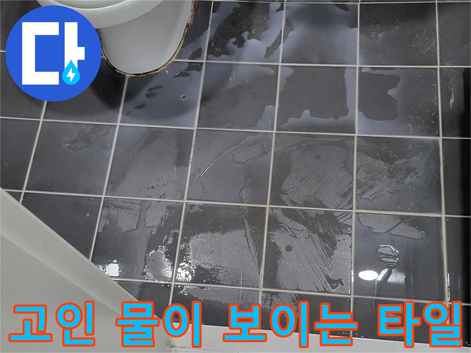 물기가 흥건하게 젖은 회색 타일 바닥