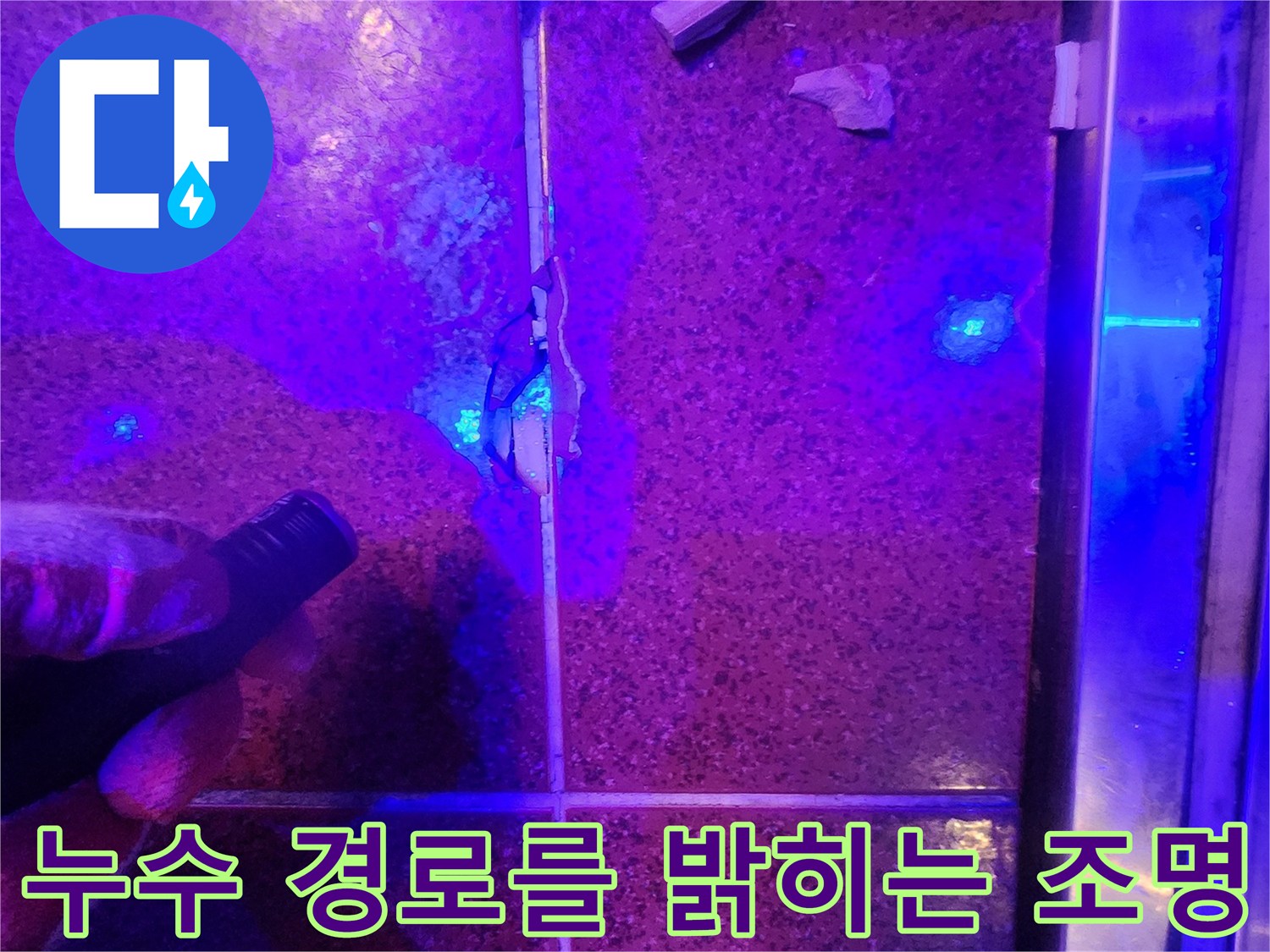 자외선-램프로-찾아낸-바닥-타일-틈새-물길