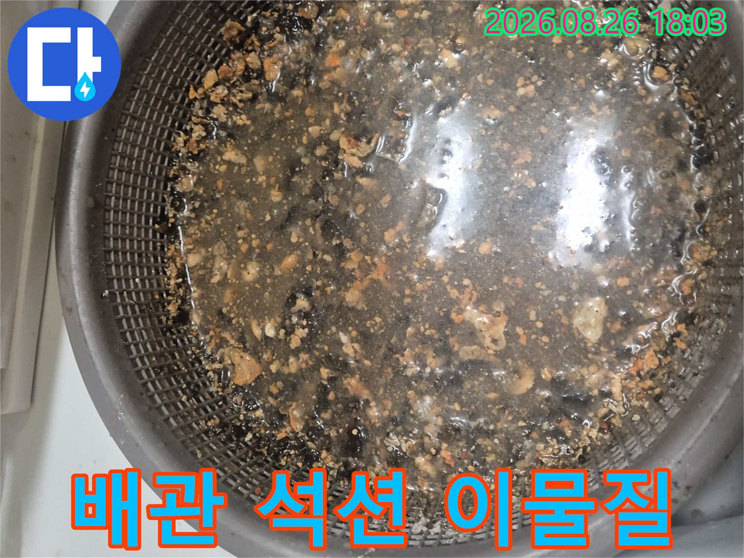 싱크대 배관 석션 작업 후 수거된 이물질 덩어리들