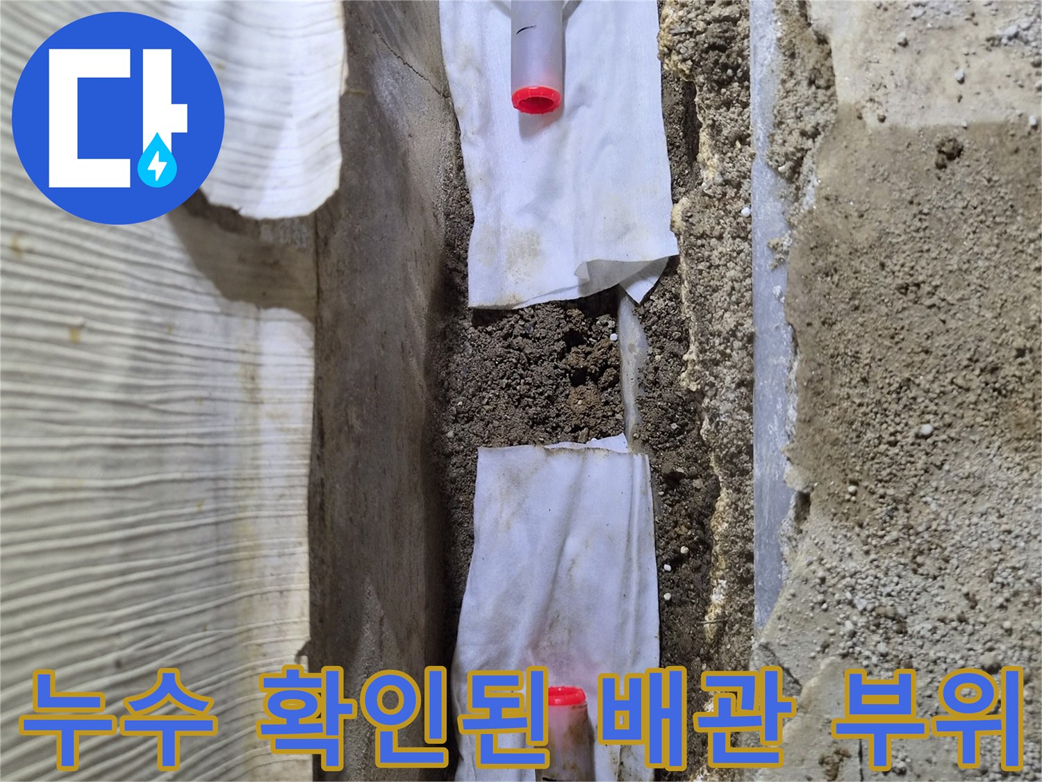 바닥 흙 속에서-발견된 누수 배관