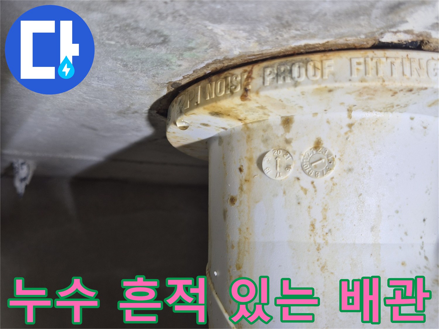 오수-배관-연결-부위의-누수-흔적-및-얼룩