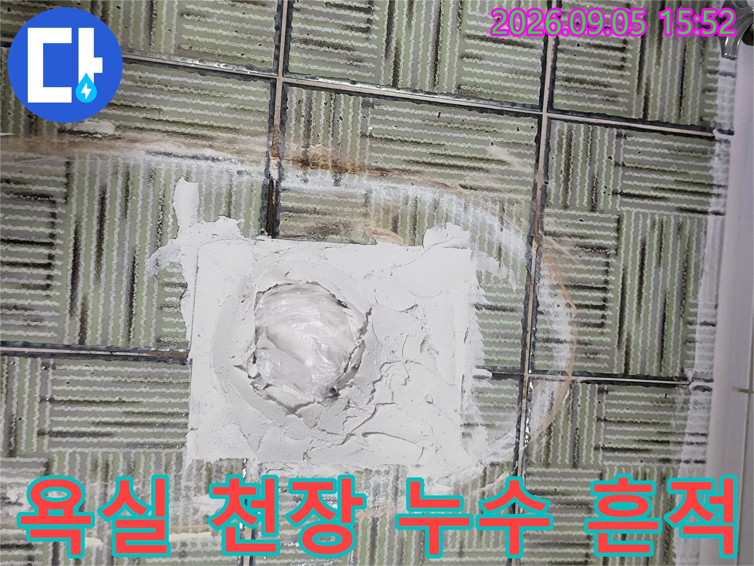 여주 현암동 아파트 욕실 천장 타일 사이의 누수 변색 흔적