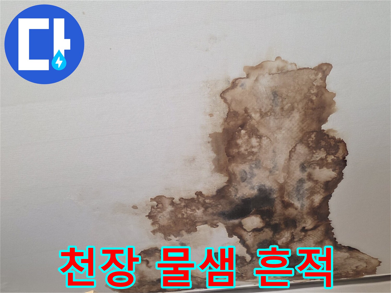 천장 텍스에 나타난 갈색 변색 부위